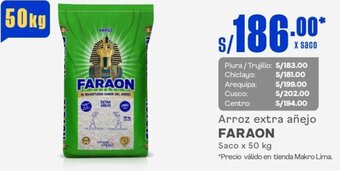 Makro Arroz extra añejo FARAON Saco x 50 kg oferta