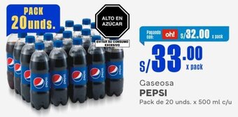 Makro Gaseosa PEPSI Pack de 20 unds. x 500 ml c/u oferta