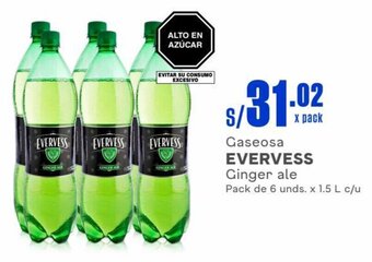 Makro Gaseosa EVERVESS Ginger ale Pack de 6 unds. x 1.5 L c/u oferta