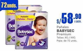 Makro Pañales BABYSEC Premium Tallas: XG / XXG Pqte. de 72 unds. oferta