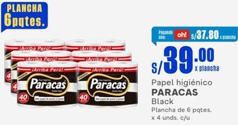 Makro Papel higiénico PARACAS Black Plancha de 6 pqtes. x 4 unds. c/u oferta