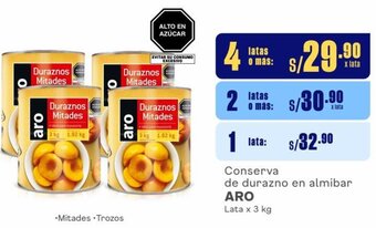 Makro Conserva de durazno en almibar ARO 4Latas x 3 kg oferta