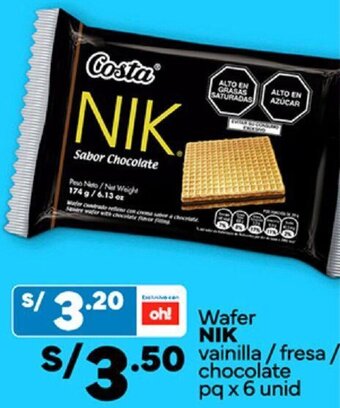 Plaza Vea Wafer NIK vainilla/fresa/ chocolate pq x 6 unid oferta