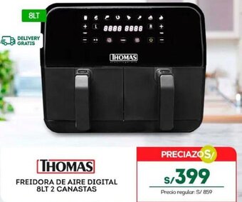 Tottus THOMAS FREIDORA DE AIRE DIGITAL 8LT 2 CANASTAS oferta