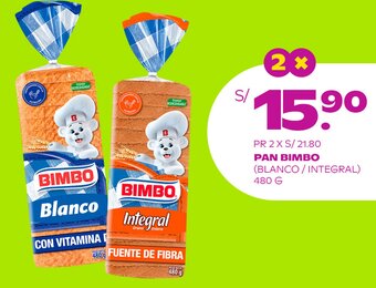 Tambo PR 2 X S/21.80 PAN BIMBO (BLANCO / INTEGRAL) 480 G oferta