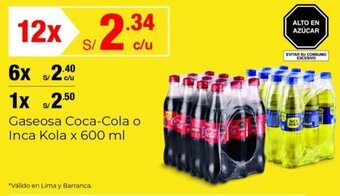 Metro Gaseosa Coca-Cola o Inca Kola x 600 ml oferta