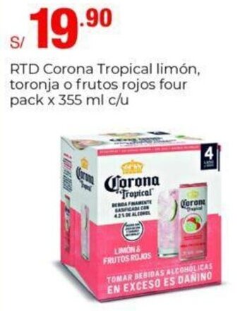 Metro RTD Corona Tropical limón, toronja o frutos rojos four pack x 355 ml c/u oferta