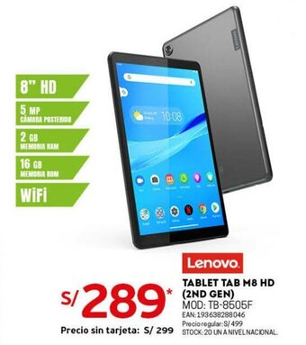 Tottus Lenovo Tablet TAB M8 HD (2nd Gen) oferta