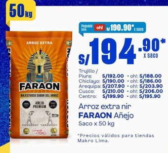 Makro Arroz extra nir FARAON Añejo Saco x 50 kg oferta