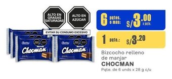 Makro Bizcocho relleno de manjar CHOCMAN Pqte. de 6 unds x 28 g c/u oferta