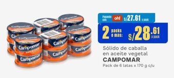 Makro Sólido de caballa en aceite vegetal CAMPOMAR Pack de 6 latas x 170 g x 2 packs oferta