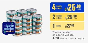 Makro Trozos de atún en aceite vegetal ARO Pack de 6 latas x 170 g c/u oferta