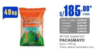 Makro Arroz superior PACASMAYO Saco x 49 kg oferta