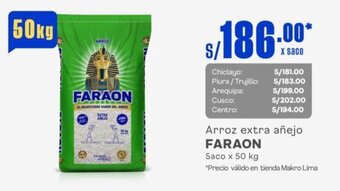 Makro Arroz extra añejo FARAON Saco x 50 kg oferta