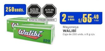 Makro Mayonesa WALIBI Caja de 250 unds. x 8 g x 2 cajas oferta