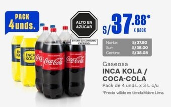 Makro Gaseosa INCA KOLA / COCA-COLA Pack de 4 unds. x 3 L oferta