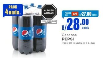 Makro Gaseosa PEPSI Pack de 4 unds. x 3 L c/u oferta