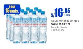 Makro Agua mineral sin gas SAN MATEO Pack de 15 unds. x 600 ml c/u oferta