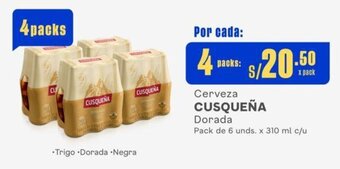 Makro Cerveza CUSQUEÑA Dorada Pack de 6 unds. x 310 ml x 4 packs oferta