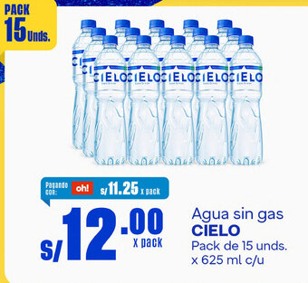 Plaza Vea Agua sin gas CIELO Pack de 15 unds. x 625 ml c/u oferta