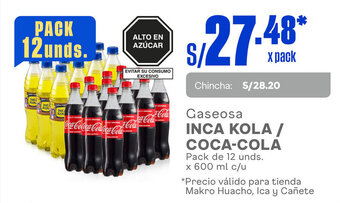 Plaza Vea Gaseosa INCA KOLA / COCA-COLA Pack de 12 unds. x 600 ml c/u oferta