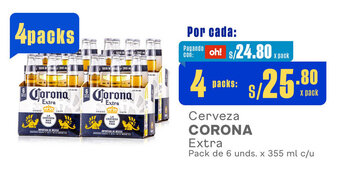 Plaza Vea Cerveza CORONA Extra Pack de 6 unds. x 355 ml x 4 packs oferta