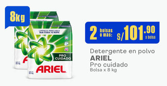 Plaza Vea Detergente en polvo ARIEL Pro cuidado Bolsa x 8 kg x 2 bolsas oferta