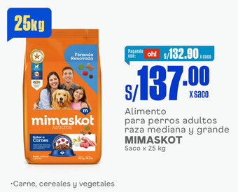 Plaza Vea Alimento para perros adultos raza mediana y grande MIMASKOT Saco x 25 kg oferta