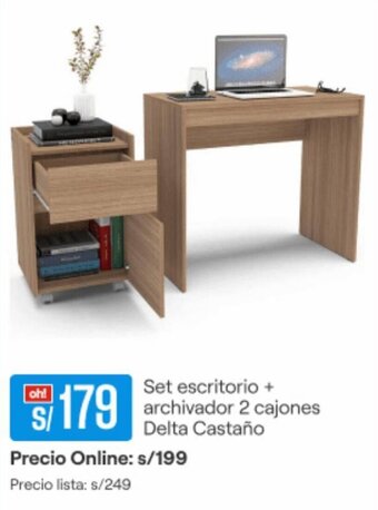 Promart Set escritorio + archivador 2 cajones Delta Castaño oferta