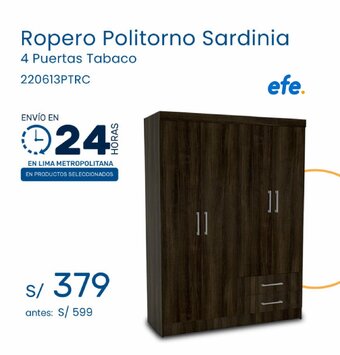 Tiendas EFE Ropero Politorno Sardinia 4 Puertas Tabaco 220613PTRC oferta