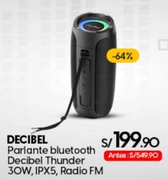 Coolbox Parlante bluetooth Decibel Thunder 3OW, IPX5, Radio FM oferta