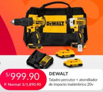 Falabella DEWALT Taladro percutor + atornillador de impacto inalámbrico 20v oferta