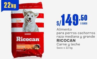 Makro Alimento para perros cachorros raza mediana y grande RICOCAN Carne y leche Saco x 22 kg oferta