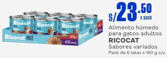 Makro Alimento húmedo para gatos adultos RICOCAT Sabores variados Pack de 6 latas x 160 g c/u oferta