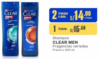 Makro CLEAR MEN SHAMPOO 2 frascos x 400ml oferta