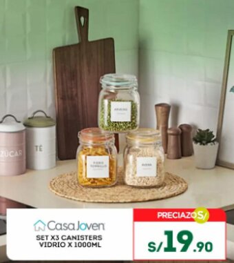Tottus Casa Joven SET X 3 CANISTERS VIDRIO X 1000ML oferta