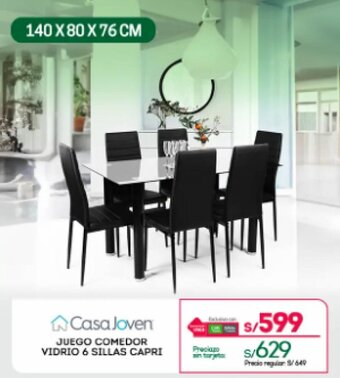 Casa Joven JUEGO COMEDOR VIDRIO 6 SILLAS CAPRI