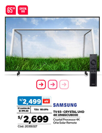 Plaza Vea SAMSUNG TV 65-CRYSTAL UHD 4K UN65CU8000 oferta