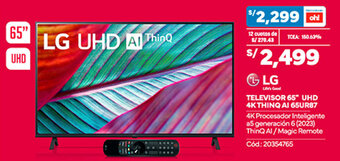 Plaza Vea LG TELEVISOR 65" UHD 4K THINQ AI 65UR87 oferta