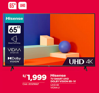 Plaza Vea Hisense TV SMART UHD DOLBY VISION 65-VI oferta