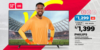 Plaza Vea PHILIPS TELEVISOR 50PUD7406 ANDROID TV oferta