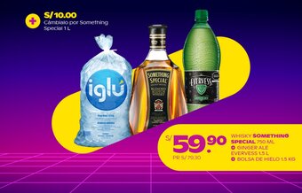 WHISKY SOMETHING SPECIAL 750 ML + GINGER ALE EVERVESS 1.5 L + BOLSA DE HIELO 1.5 KG