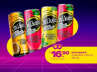 Tambo RTD MIKE'S (SABORES VARIOS) 355 ML x 4 oferta