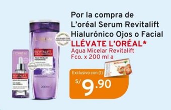 Mifarma Por la compra de L'oréal Serum Revitalift Hialurónico Ojos o Facial LLÉVATE L'ORÉAL* Agua Micelar Revitalift Fco. x 200 ml a oferta