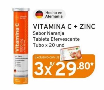 Mifarma VITAMINA C + ZINC Sabor Naranja Tableta Efervescente Tubo x 20 und x 3 oferta