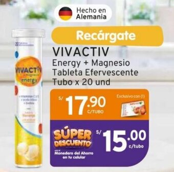 Mifarma VIVACTIV Energy + Magnesio Tableta Efervescente Tubo x 20 und oferta