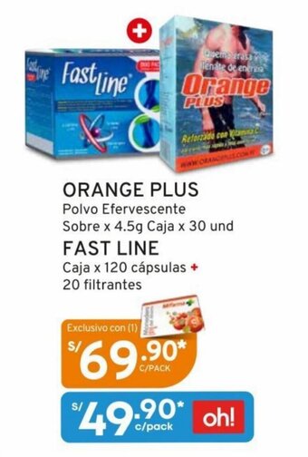Mifarma ORANGE PLUS Polvo Efervescente Sobre x 4.5g Caja x 30 und FAST LINE Caja x 120 cápsulas + 20 filtrantes oferta