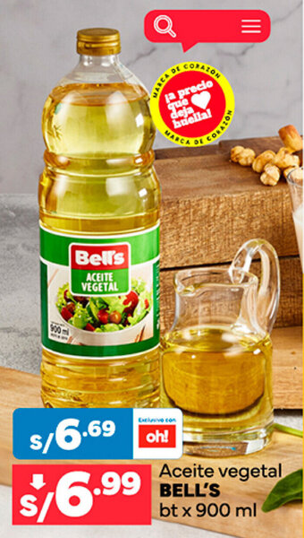 Plaza Vea Aceite vegetal BELL'S bt x 900ml oferta