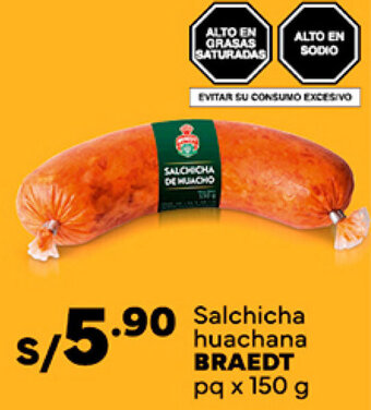 Plaza Vea Salchicha huachana BRAEDT pq x 150g oferta