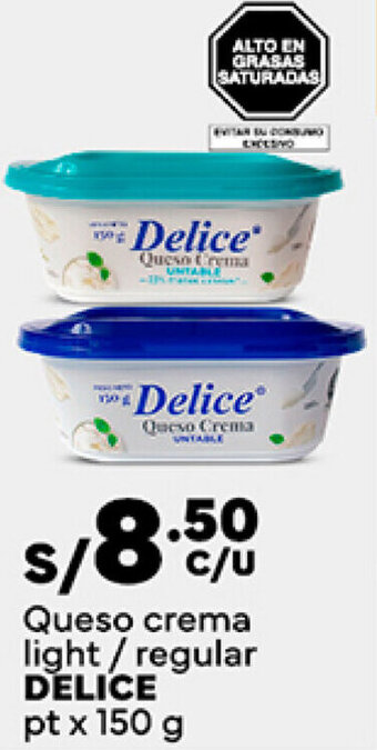 Plaza Vea Queso crema light/regular DELICE pt x 150g oferta